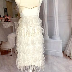 MaxMara di Pianoforte Ivory White Dress w/ Feathers Beads & Crystals sz 42